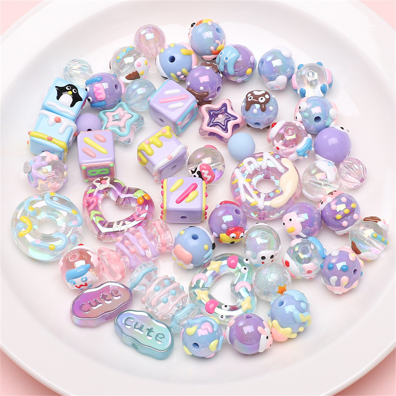 Acrylic Hand-painted Beads Round Square Handmade Diy Bracelet Necklace Bead Accessories
