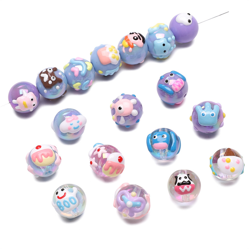 Acrylic Hand-painted Beads Round Square Handmade Diy Bracelet Necklace Bead Accessories