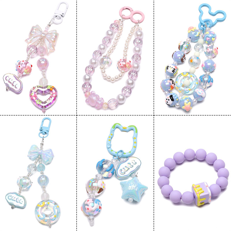 Acrylic Double-sided Hand-painted Round Beads Purple Handmade Diy Braided Bracelet
