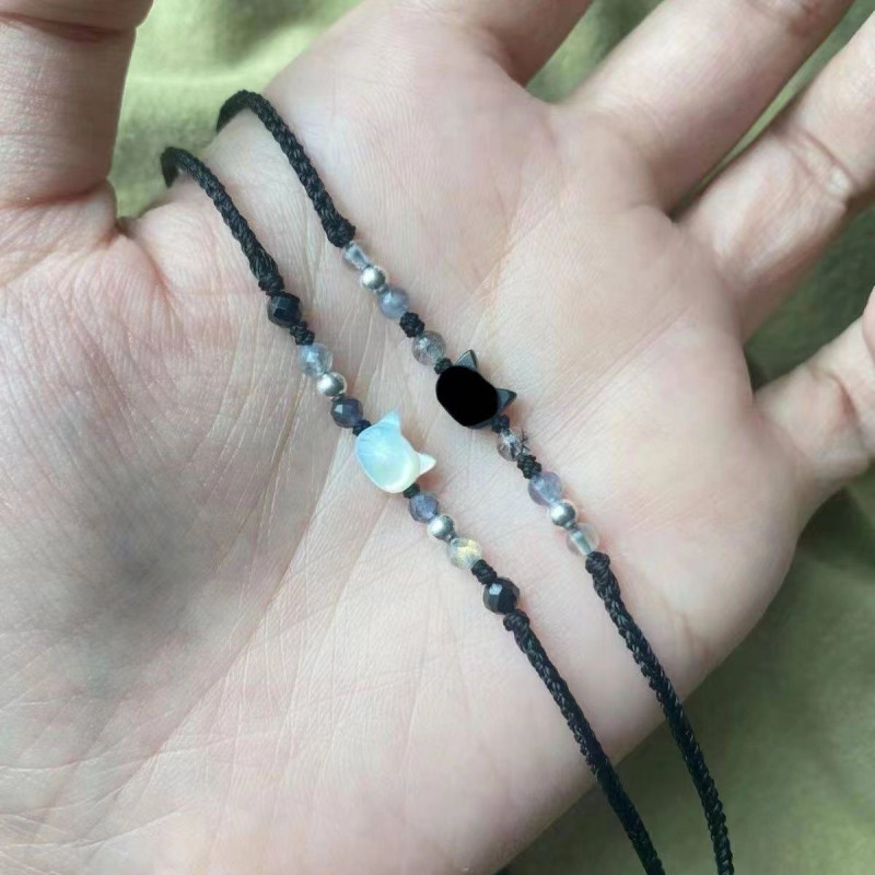 Popular Black Cat and White Cat Bracelet, Exquisite Niche Braided Couple's Zodiac Year