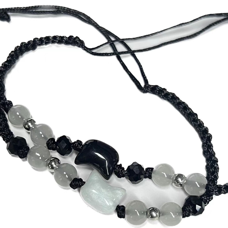 Popular Black Cat and White Cat Bracelet, Exquisite Niche Braided Couple's Zodiac Year