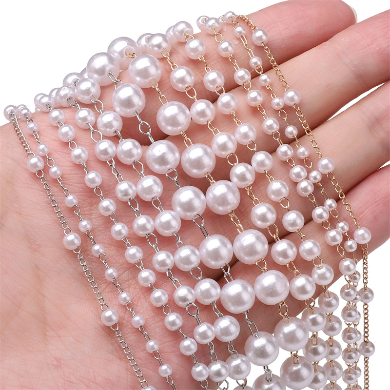 Abs Pearl Chain Connected Beads Wedding Handmade Diy Accessories Hair Material Hand