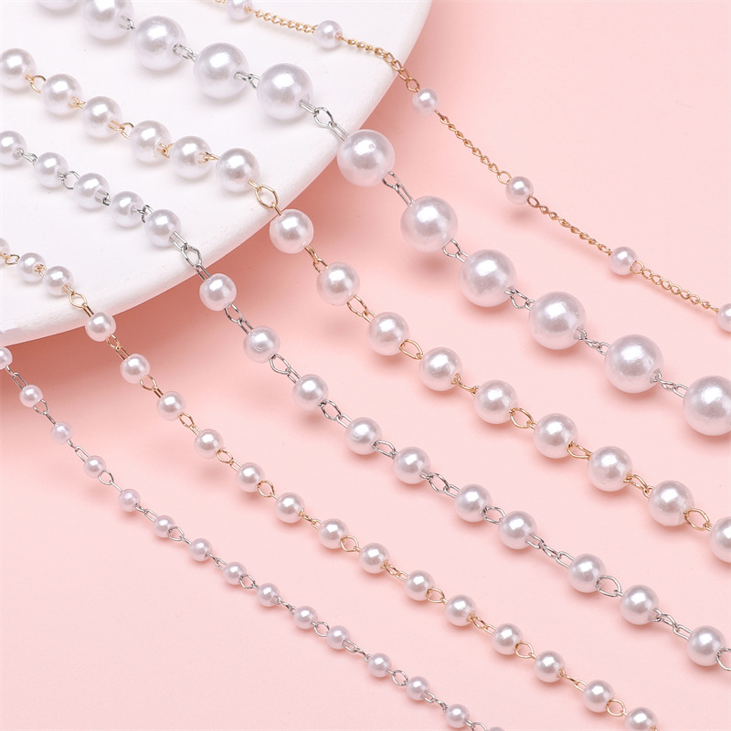 Abs Pearl Chain Connected Beads Wedding Handmade Diy Accessories Hair Material Hand