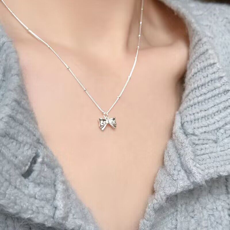 Three-dimensional Sweet Bow Necklace for Women in Summer Light Luxury Niche Design Ins
