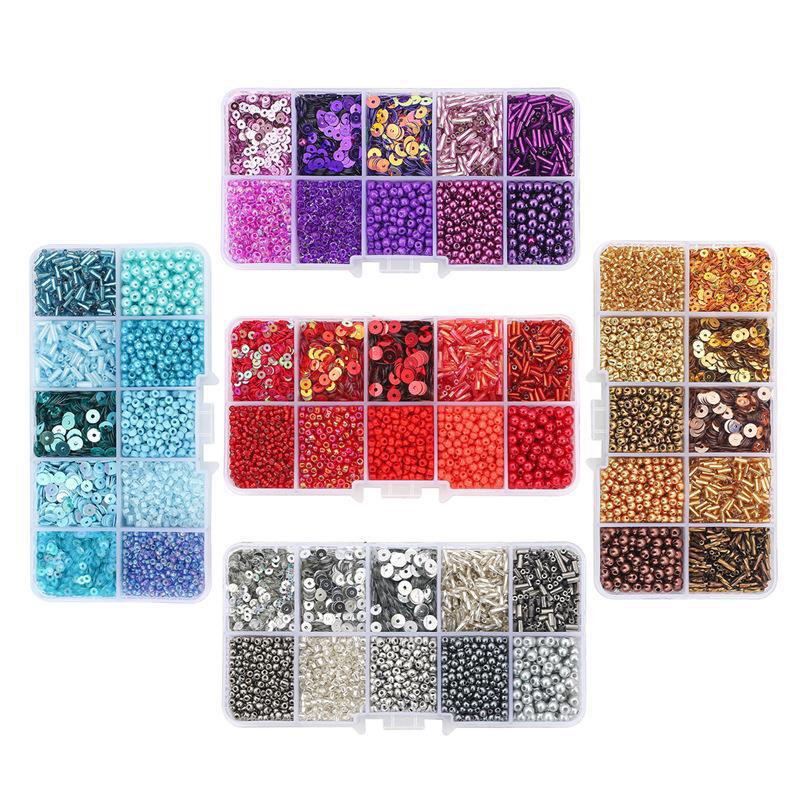 10-grid Box Set of Rice Beads Sequins Imitation Pearl Material Package Handmade Diy