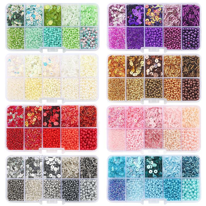 10-grid Box Set of Rice Beads Sequins Imitation Pearl Material Package Handmade Diy