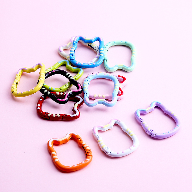 Cartoon Cute Double-sided Paint Kitty Cat Spring Buckle Keychain Diy Jewelry Accessories