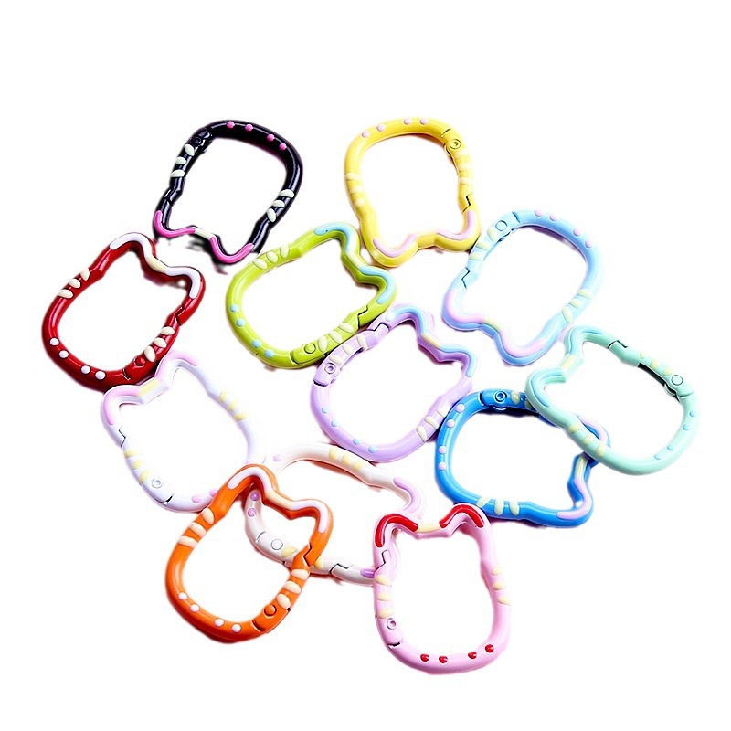 Cartoon Cute Double-sided Paint Kitty Cat Spring Buckle Keychain Diy Jewelry Accessories