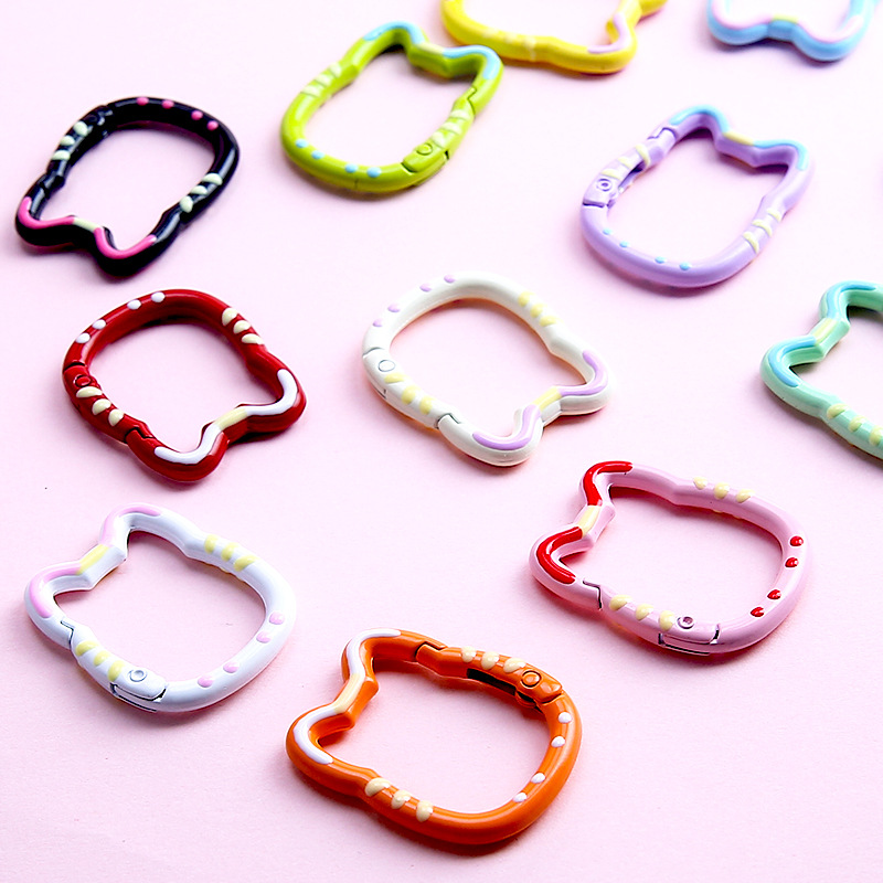 Cartoon Cute Double-sided Paint Kitty Cat Spring Buckle Keychain Diy Jewelry Accessories