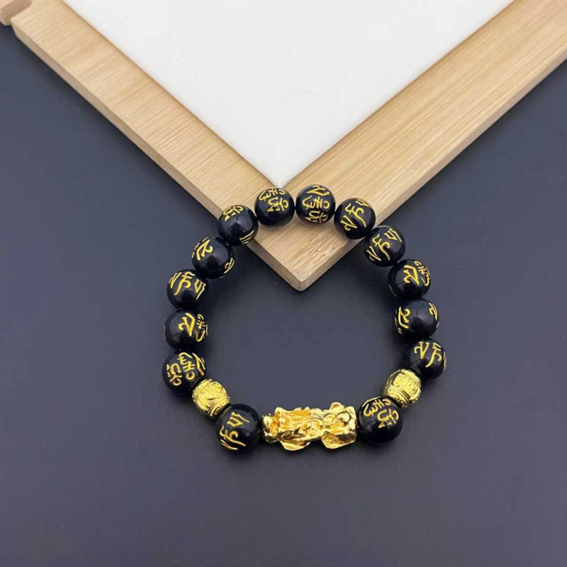 [mochuan] Volcanic Stone Pixiu 18 Seeds Coiled Dragon Mantra Beaded Bracelet Black