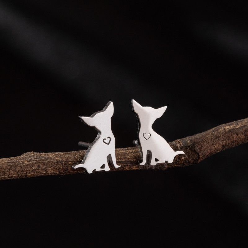 European and American Stainless Steel Zodiac Puppy Earrings Ins Style Small Fashion Cute