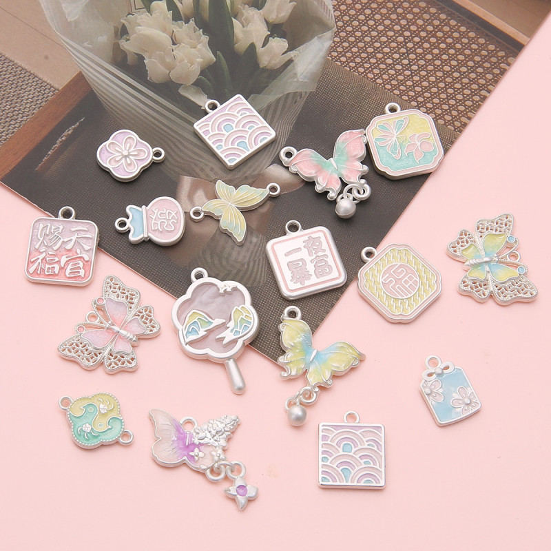 Alloy Matte Silver Tianguan Blessing Overnight Peach Blossom Oil Pendant Diy Bracelet