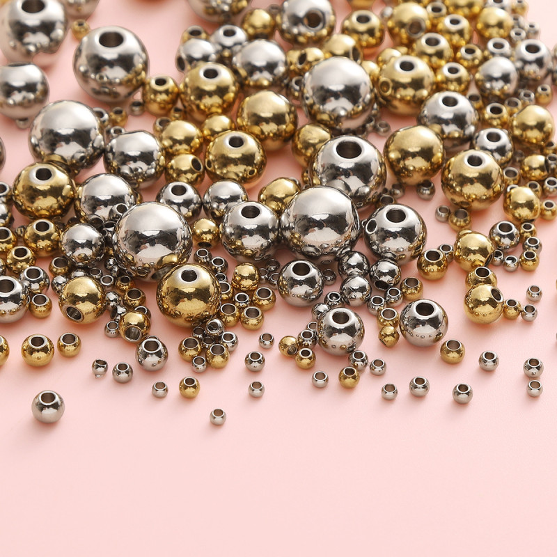 Stainless Steel Round Beads Separated Loose Handmade Diy Bracelet Necklace Jewelry
