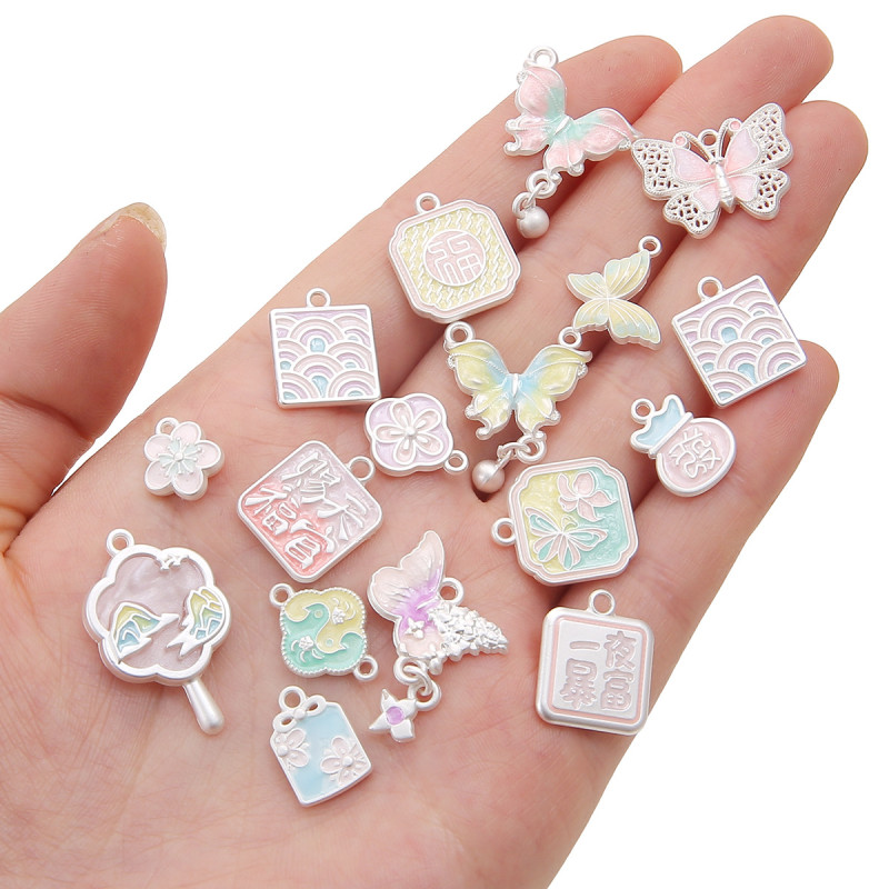 Alloy Matte Silver Oil Drop Pendant Butterfly Creative Necklace Accessories Handmade Diy