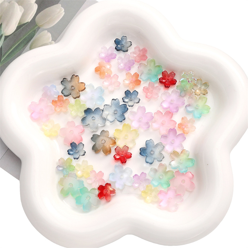 Glass Three-dimensional Medium-hole Cherry Blossom Flower Tray Beads, Handmade Diy
