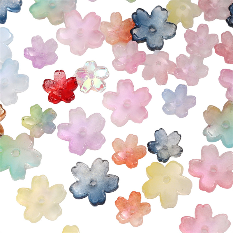 Glass Three-dimensional Medium-hole Cherry Blossom Flower Tray Beads, Handmade Diy