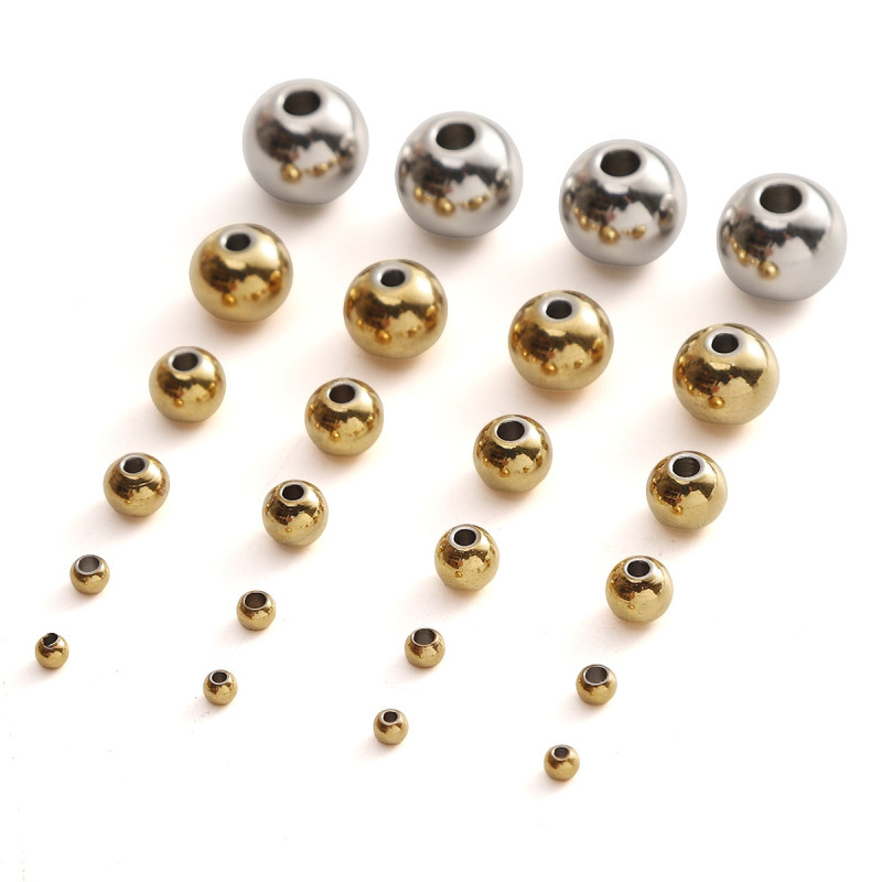 Stainless Steel Smooth Round Beads Small Hole Separated Bracelet Necklace Loose Handmade