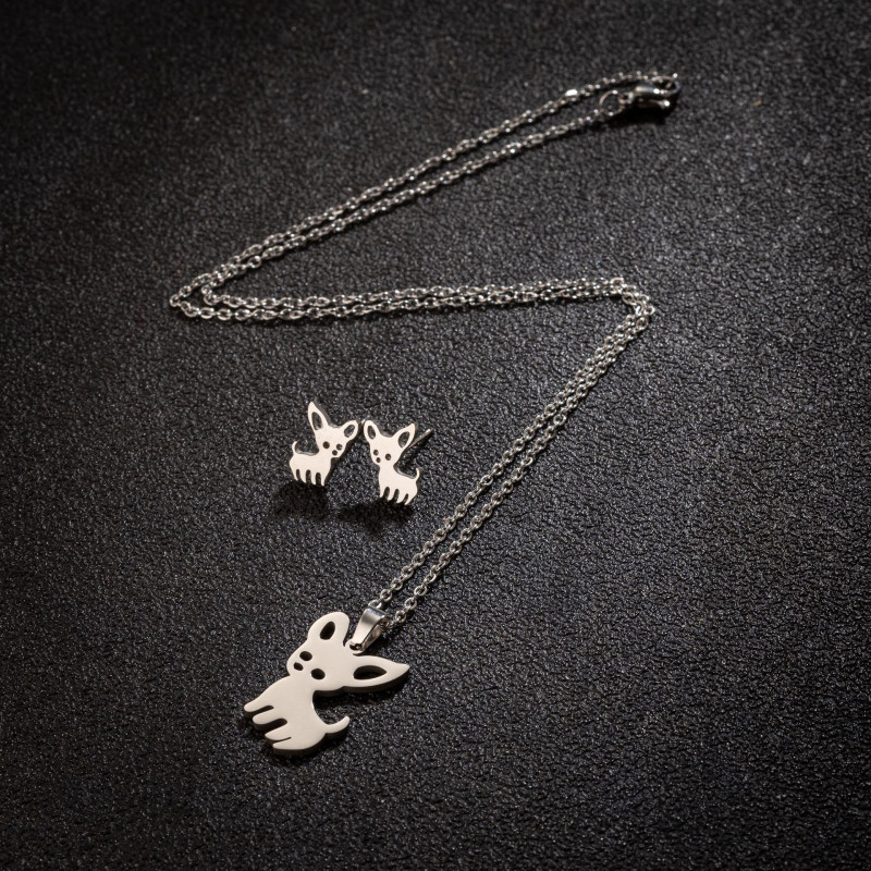 New Products in Stock Stainless Steel Niche Chihuahua Cute Animal Necklace Earrings