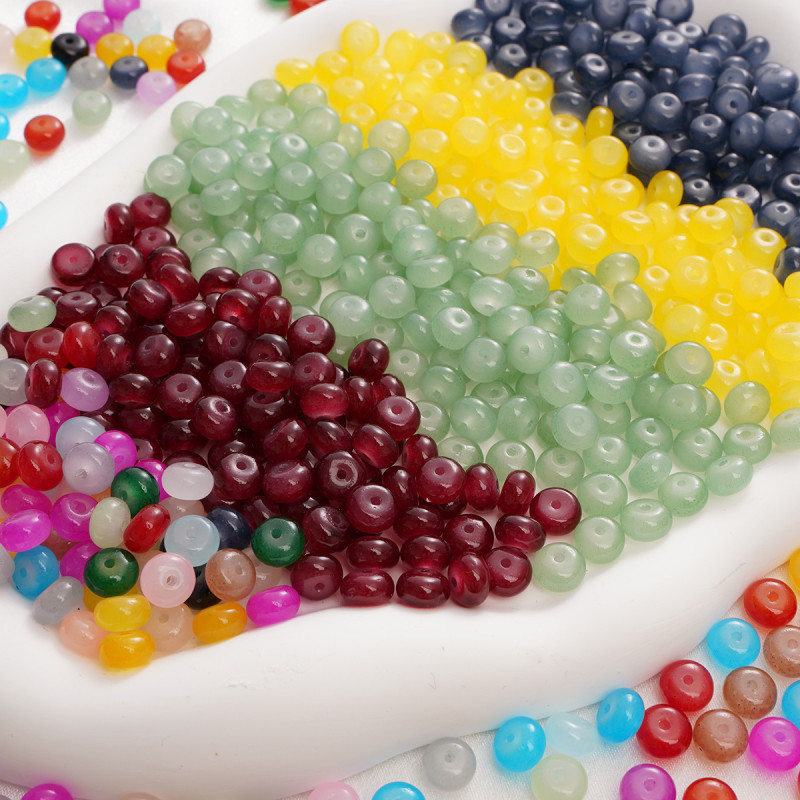 Glass Imitation Jade Straight Hole Abacus Beads Loose Flat Round Handmade Diy Accessories