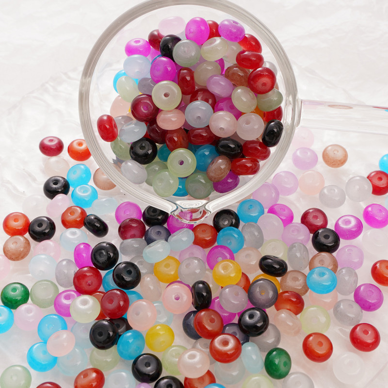 Glass Imitation Jade Straight Hole Abacus Beads Loose Flat Round Handmade Diy Accessories