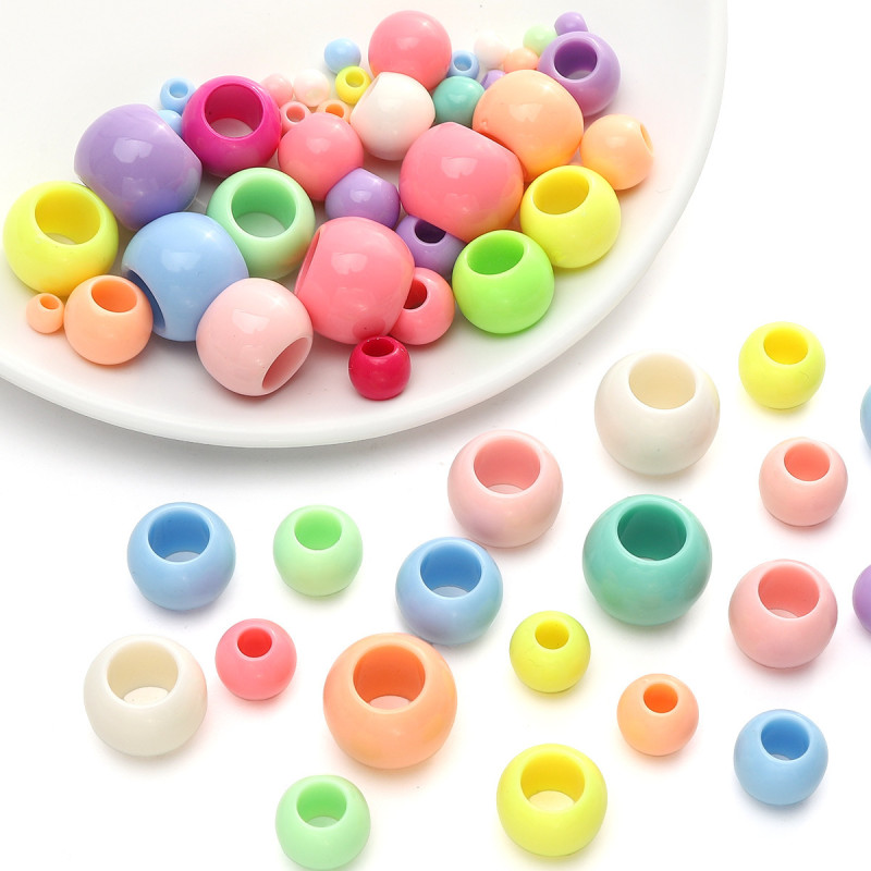 6-20mm Acrylic Ice Cream Color Large Hole Beads Hand String Mixed Loose Round Handmade