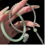 Retro Style Clear Water Green Open Bracelet Jingle Female Bell Sweet Ins High-end Sense