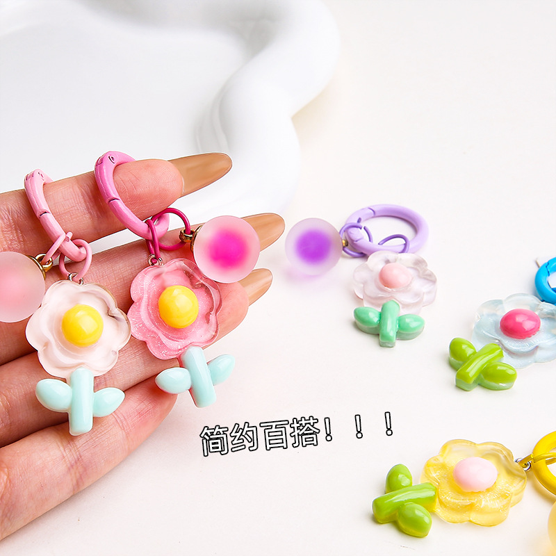 Colorful Small Fresh Acrylic Flower Keychain Pendant Spring Ring Jewelry Cute Student Bag
