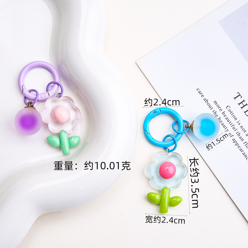 Colorful Small Fresh Acrylic Flower Keychain Pendant Spring Ring Jewelry Cute Student Bag
