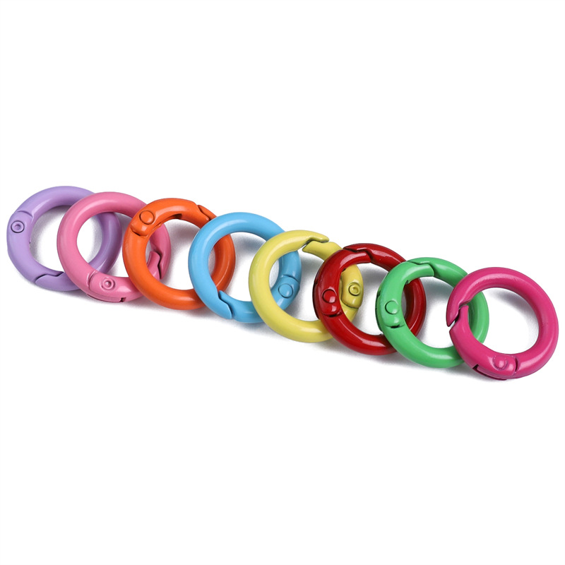 Alloy Spray Painted Colorful Round Key Chain Open Ring Spring Buckle Handmade Diy Mobile