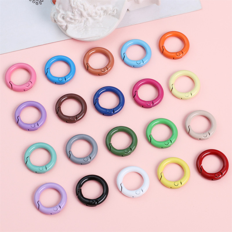 Alloy Spray Painted Colorful Round Key Chain Open Ring Spring Buckle Handmade Diy Mobile
