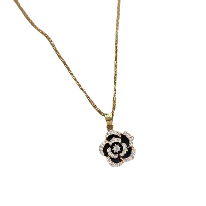 Design Niche Black Camellia Necklace Women's Clavicle Chain 2022 New Ins Simple