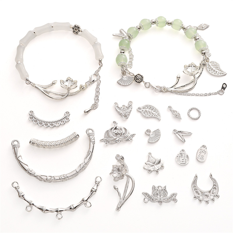 New Style Silver Alloy Single Circle Pendant Elbow Half Bracelet Accessories Diy Handmade