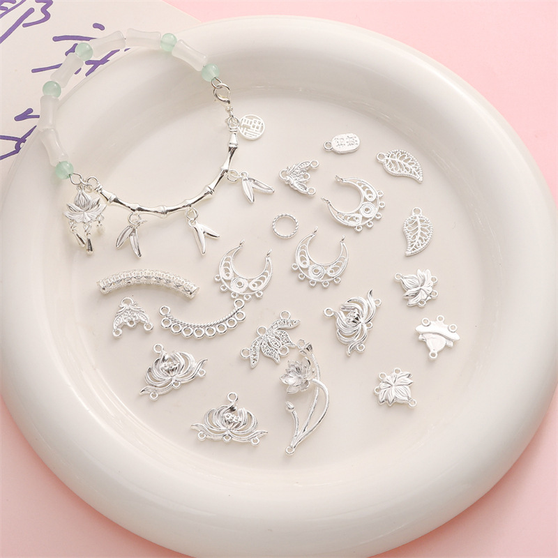 New Style Silver Alloy Single Circle Pendant Elbow Half Bracelet Accessories Diy Handmade