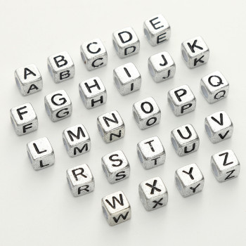 Ancient Silver Square Acrylic English Letter Beads Loose Diy Handmade Beaded Bracelet