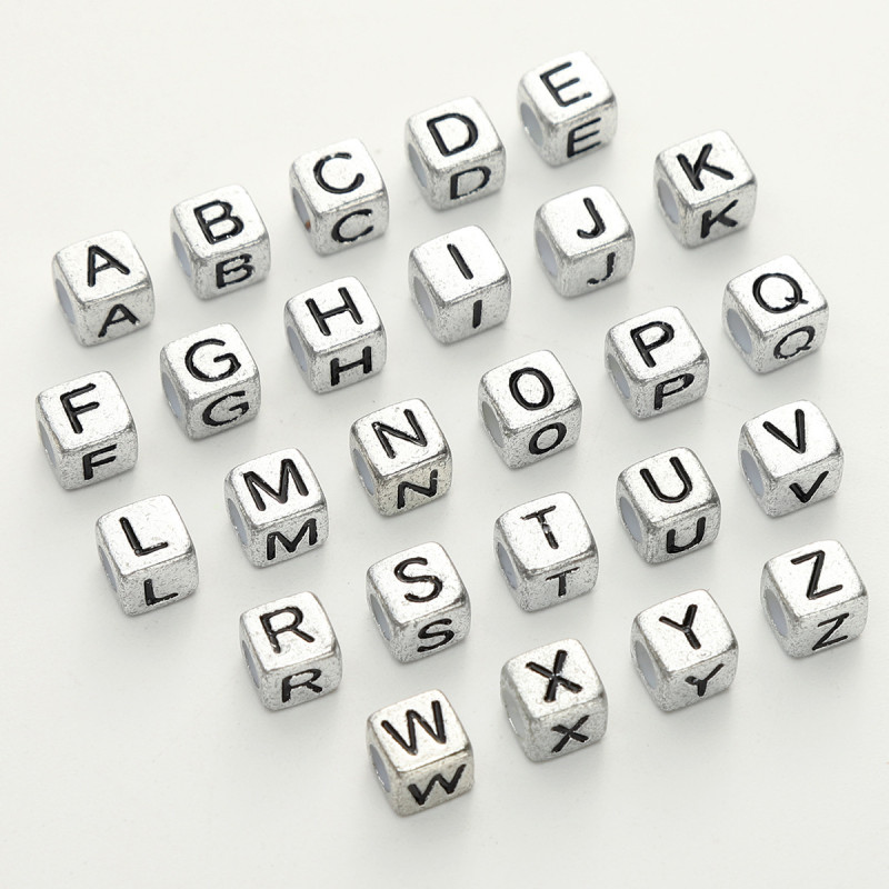 Ancient Silver Square Acrylic English Letter Beads Loose Diy Handmade Beaded Bracelet