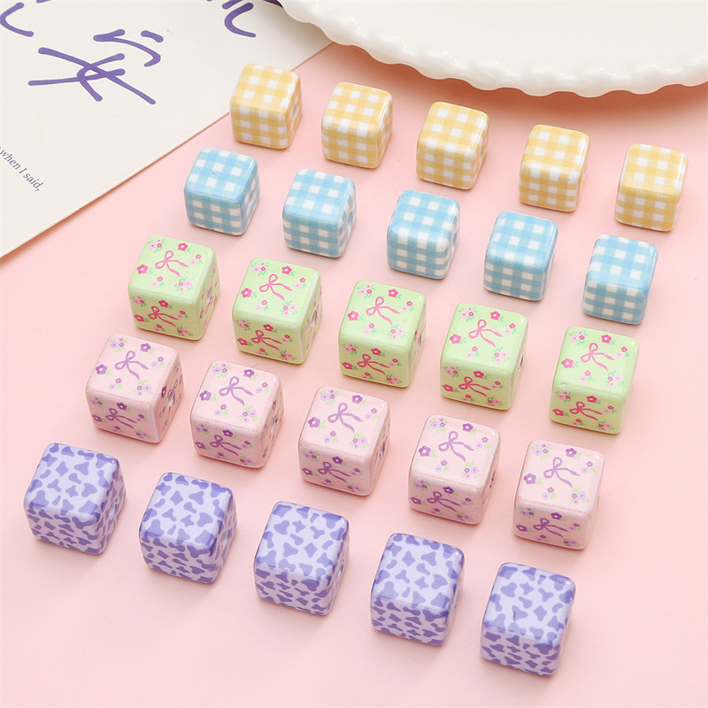 Acrylic Cow Pattern Printed Beads Lattice Square Handmade Diy Bracelets Floral Butterfly