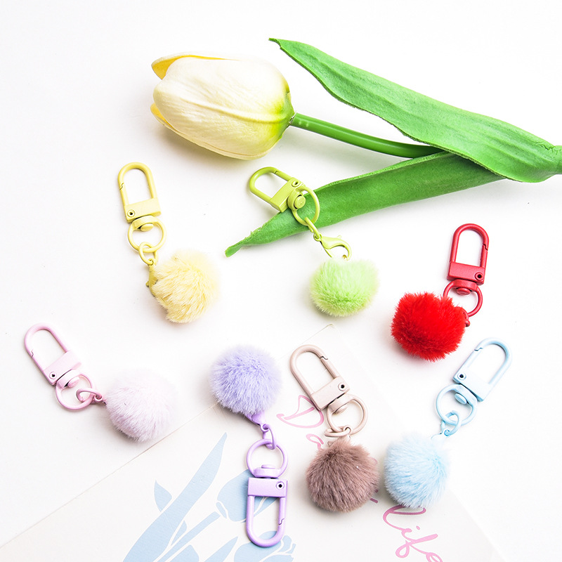 Candy Color Cute Plush Ball Pendant Keychain Macaron Rotating 8-character Door Buckle