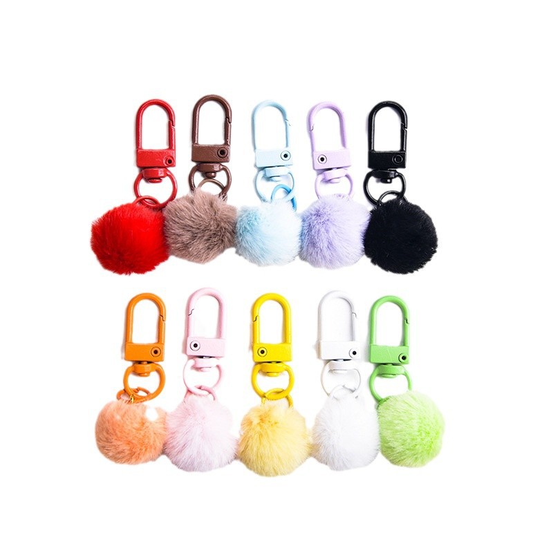 Candy Color Cute Plush Ball Pendant Keychain Macaron Rotating 8-character Door Buckle