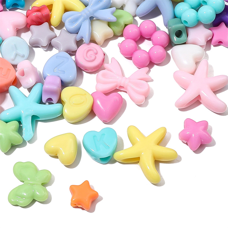 Acrylic Solid Color Loose Beads Love Heart Flowers Handmade Bracelet Necklace Mobile