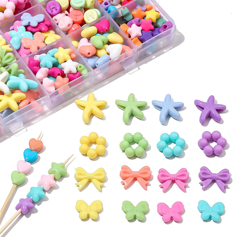 Acrylic Solid Color Loose Beads Love Heart Flowers Handmade Bracelet Necklace Mobile
