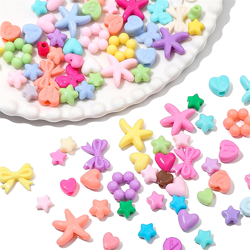 Acrylic Solid Color Loose Beads Love Heart Flowers Handmade Bracelet Necklace Mobile