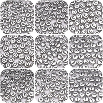 4x7mm Acrylic English Letters Silver + Black Diy Handmade Beaded Necklace Loose Beads