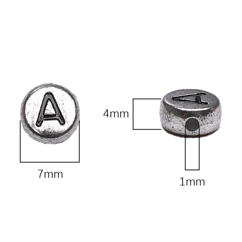 4x7mm Acrylic English Letters Silver + Black Diy Handmade Beaded Necklace Loose Beads