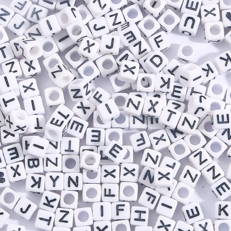 6x6mm Acrylic English Letters Square Ancient Silver Diy Handmade Beaded Necklace Loose