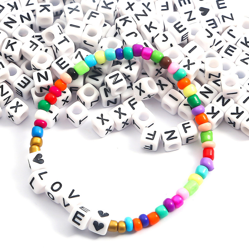 6x6mm Acrylic English Letters Square Ancient Silver Diy Handmade Beaded Necklace Loose