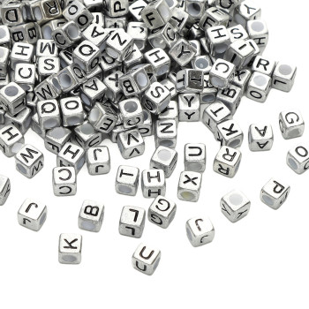 6x6mm Acrylic English Letters Square Ancient Silver Diy Handmade Beaded Necklace Loose