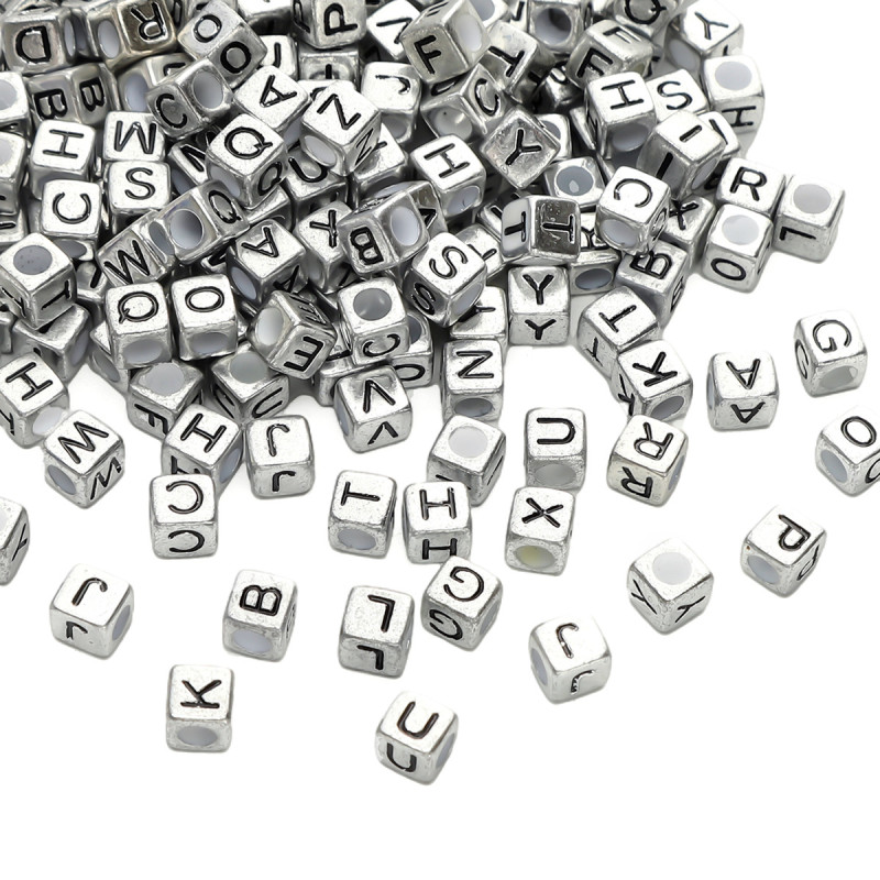 6x6mm Acrylic English Letters Square Ancient Silver Diy Handmade Beaded Necklace Loose