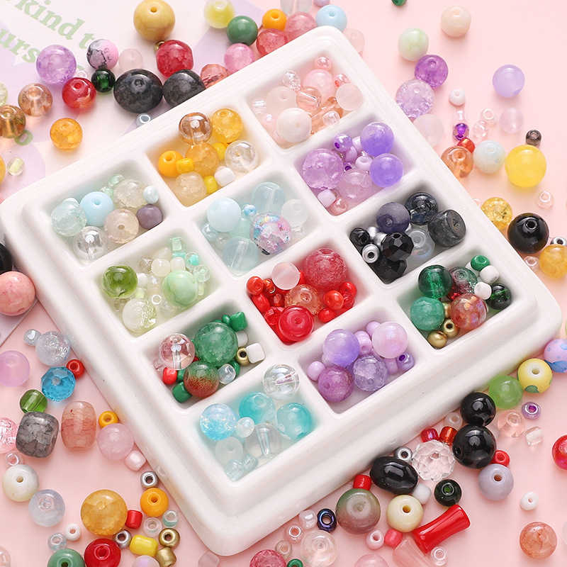 3-12mm Glass Mixed Beads Round Handmade Diy Bracelet Necklace Pendant Material Package
