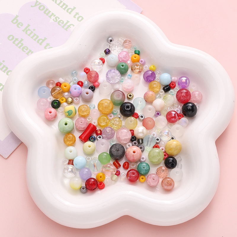 3-12mm Glass Mixed Beads Round Handmade Diy Bracelet Necklace Pendant Material Package