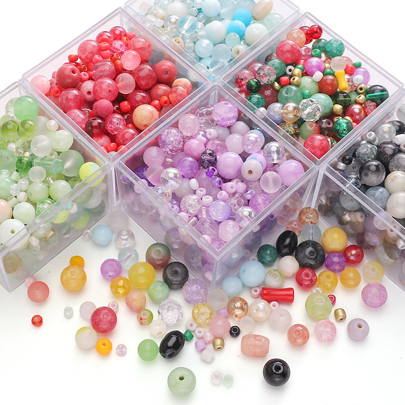 3-12mm Glass Mixed Beads Round Handmade Diy Bracelet Necklace Pendant Material Package